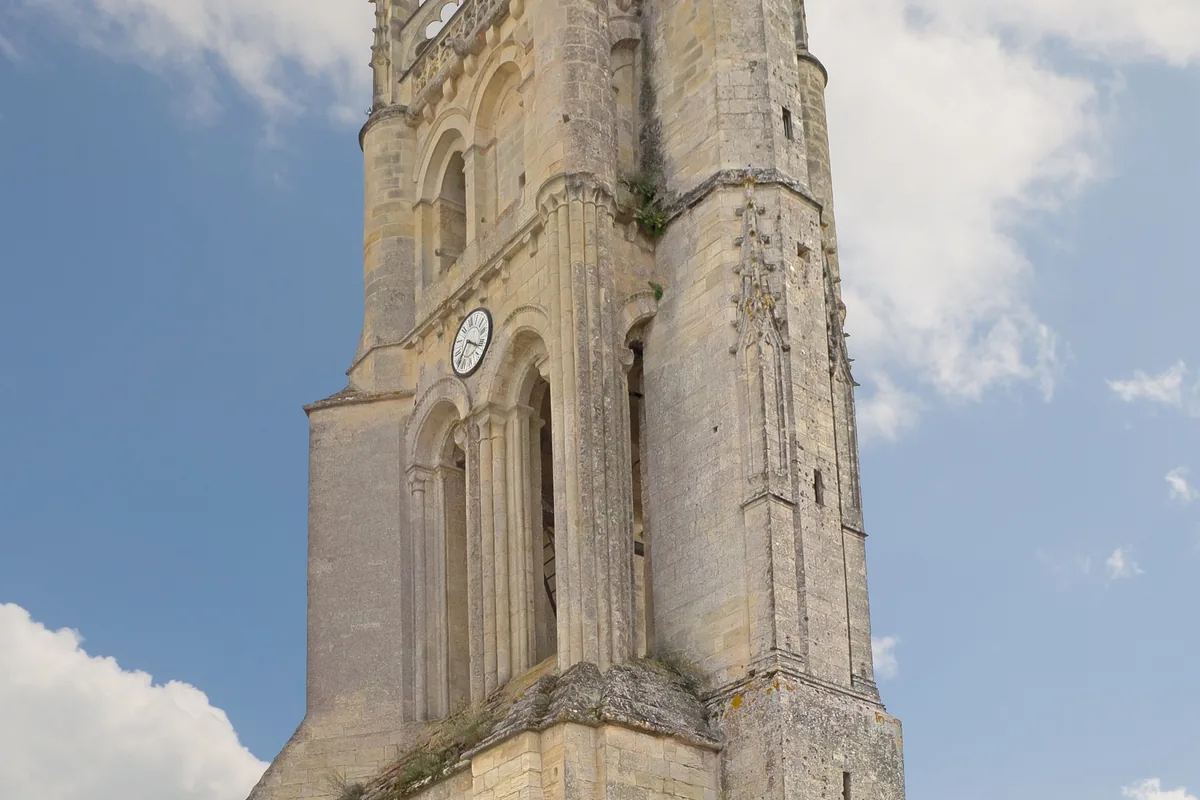 The bell tower rising above Saint-Émilion, France